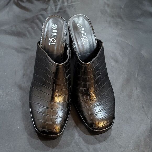 BRAND NEW ROUGE HELUIM SQUARE TOE HIGH HEEL CROC SKIN PRINT FAUX SLIM  MULE R3 - Picture 2 of 16